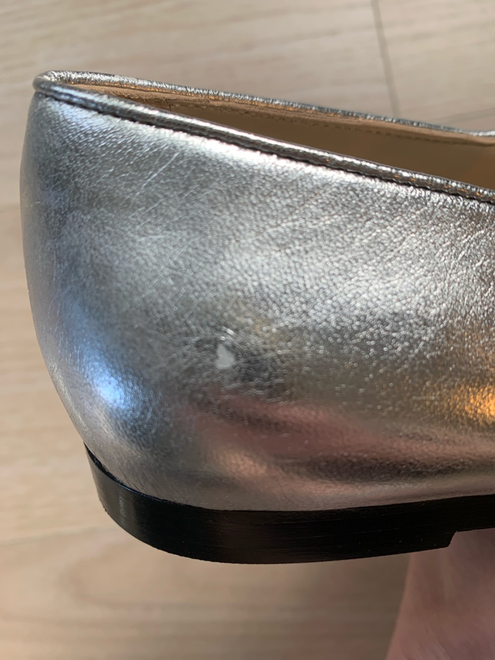 Le Monde Beryl Metallic Silver Leather Mary Jane Flats NWT Size 38.5 IT - Picture 9 of 10